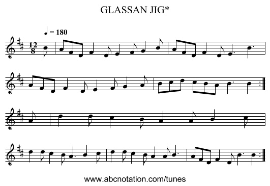 GLASSAN JIG* - staff notation