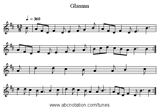 Glassan - staff notation