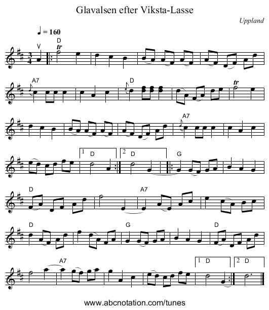 Glavalsen efter Viksta-Lasse - staff notation