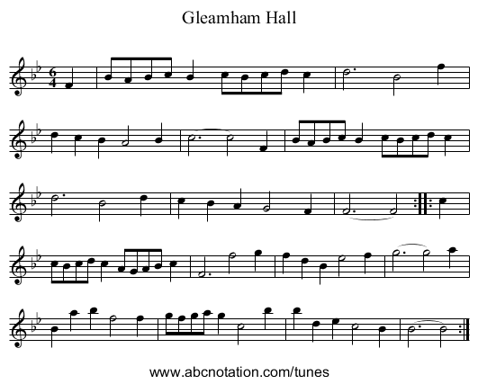 Gleamham Hall - staff notation