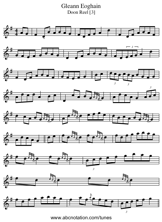 Gleann Eoghain - staff notation