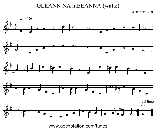 GLEANN NA mBEANNA (waltz) - staff notation