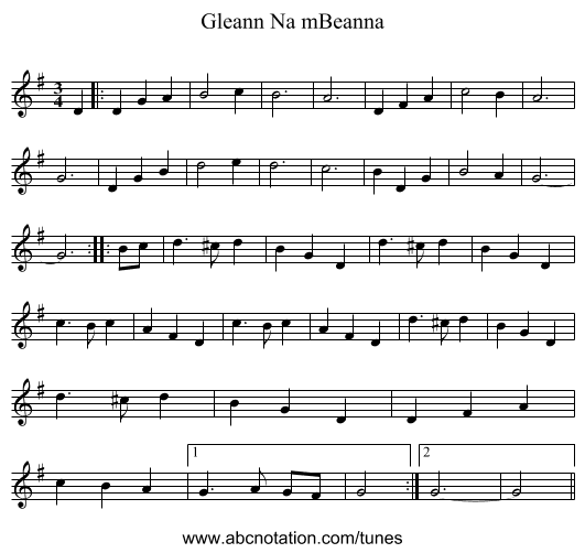 Gleann Na mBeanna - staff notation