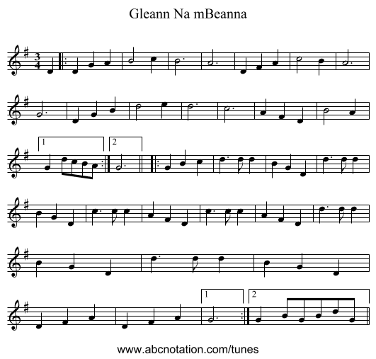 Gleann Na mBeanna - staff notation