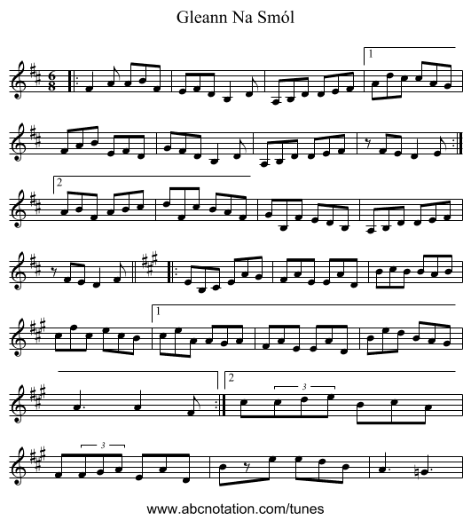 Gleann Na Smól - staff notation