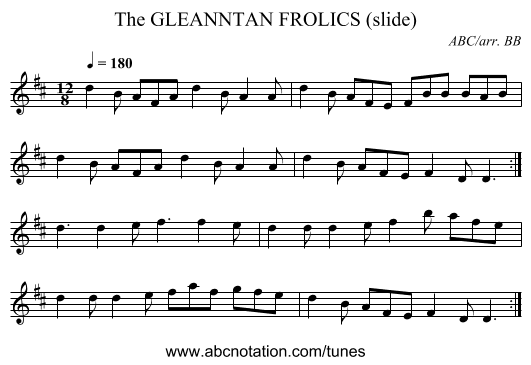 GLEANNTAN FROLICS (slide), The - staff notation