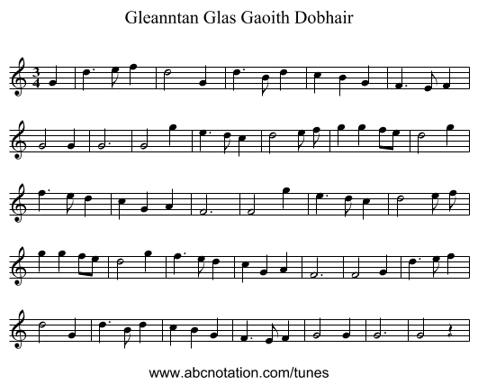 Gleanntan Glas Gaoith Dobhair - staff notation