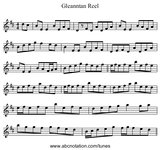 Gleanntan Reel - staff notation