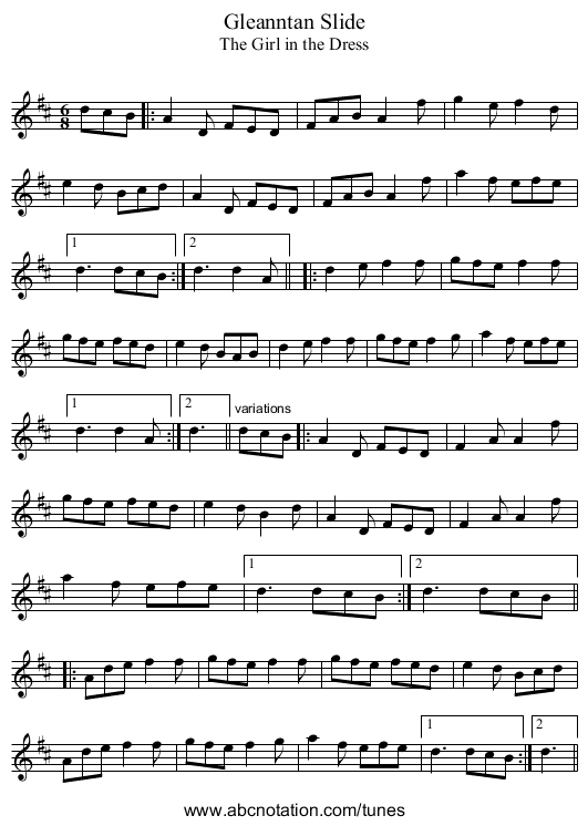 Gleanntan Slide - staff notation