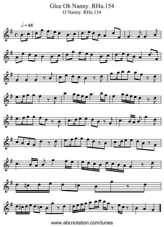 Glee Oh Nanny. RHu.154 - staff notation