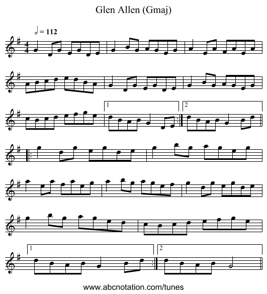 Glen Allen (Gmaj) - staff notation