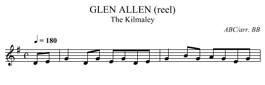 GLEN ALLEN (reel) - staff notation