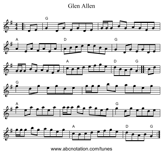 Glen Allen - staff notation