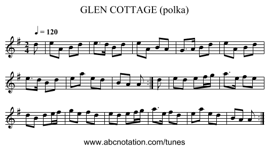 GLEN COTTAGE (polka) - staff notation