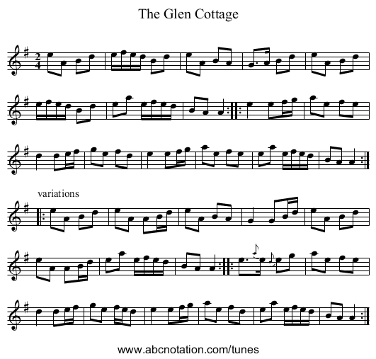 Glen Cottage, The - staff notation