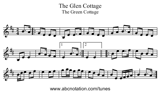 Glen Cottage, The - staff notation