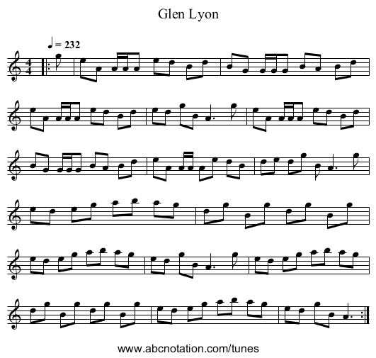 Glen Lyon - staff notation