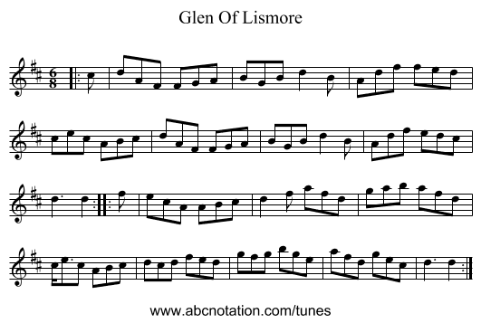 Glen Of Lismore - staff notation