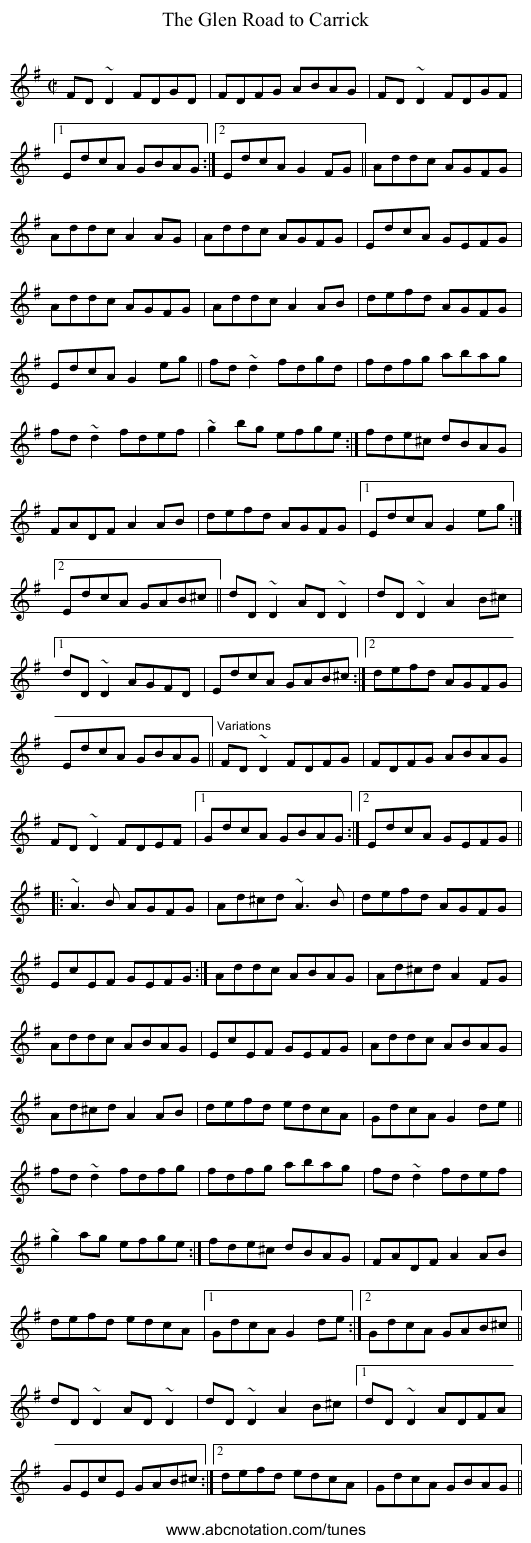 Glen Road to Carrick, The - staff notation