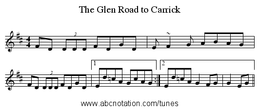 Glen Road to Carrick, The - staff notation