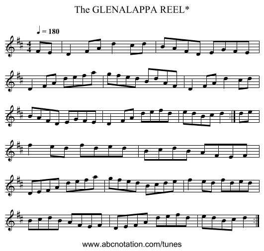 GLENALAPPA REEL*, The - staff notation