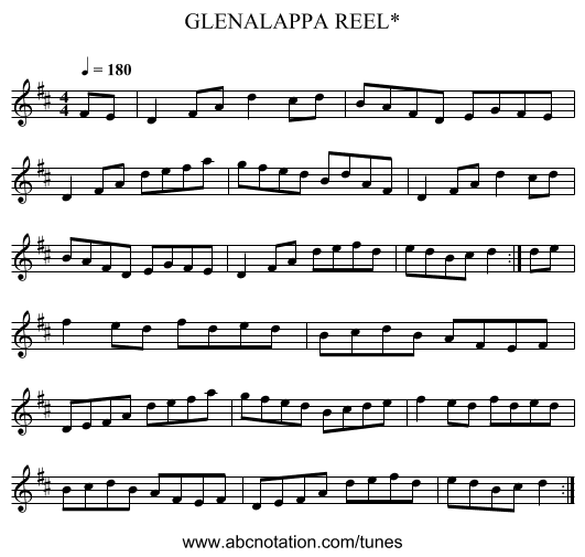 GLENALAPPA REEL* - staff notation
