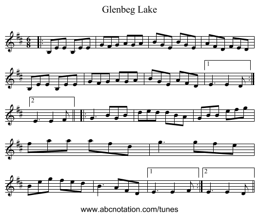 Glenbeg Lake - staff notation