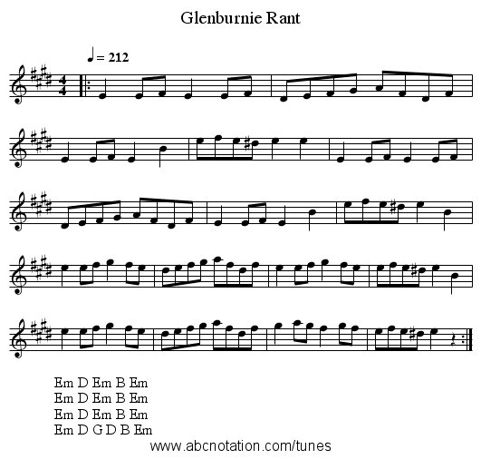 Glenburnie Rant - staff notation