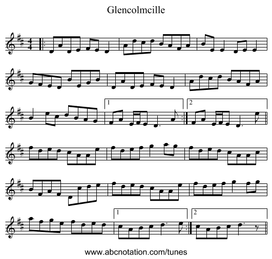 Glencolmcille - staff notation