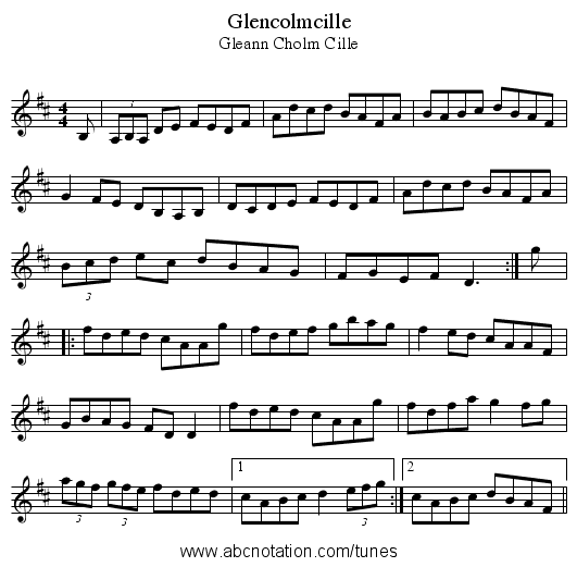 Glencolmcille - staff notation