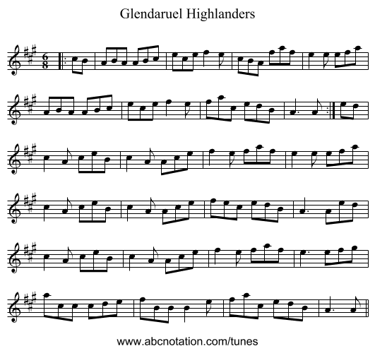 Glendaruel Highlanders - staff notation
