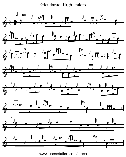 Glendaruel Highlanders - staff notation