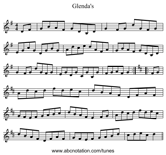 Glenda's - staff notation