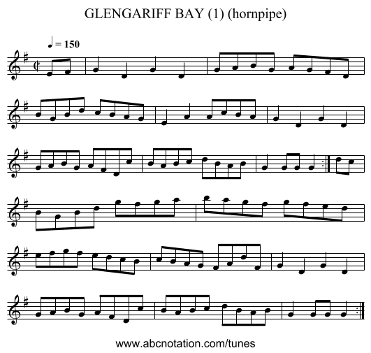 GLENGARIFF BAY (1) (hornpipe) - staff notation