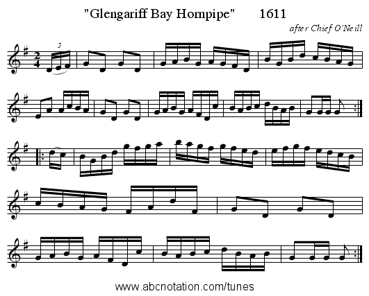 Glengariff Bay Hornpipe       1611 - staff notation