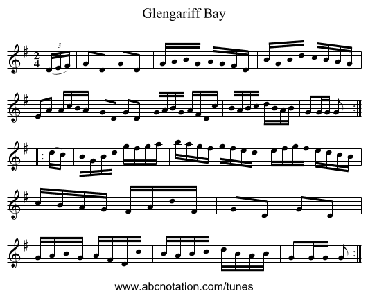 Glengariff Bay - staff notation
