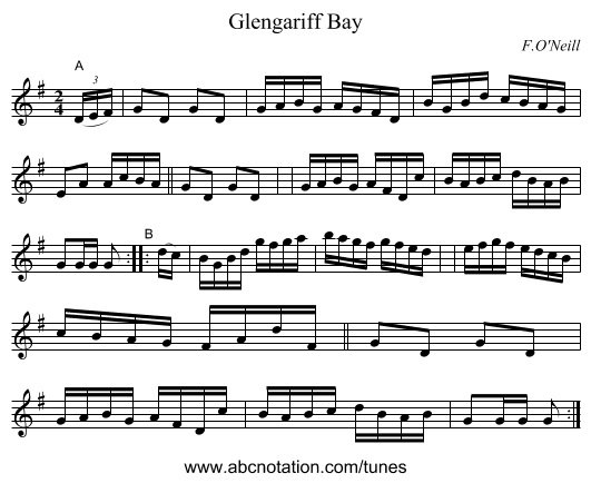 Glengariff Bay - staff notation