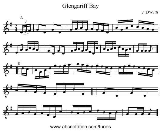 Glengariff Bay - staff notation