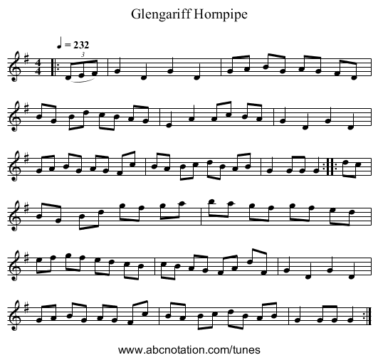 Glengariff Hornpipe - staff notation