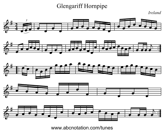 Glengariff Hornpipe - staff notation