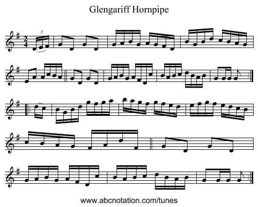 Glengariff Hornpipe - staff notation