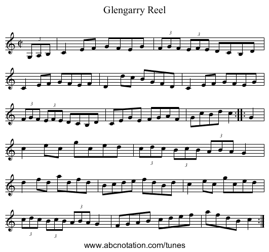 Glengarry Reel - staff notation