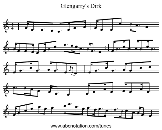 Glengarry's Dirk - staff notation