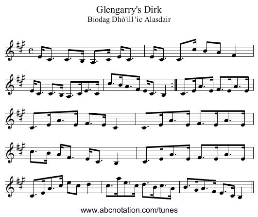 Glengarry's Dirk - staff notation