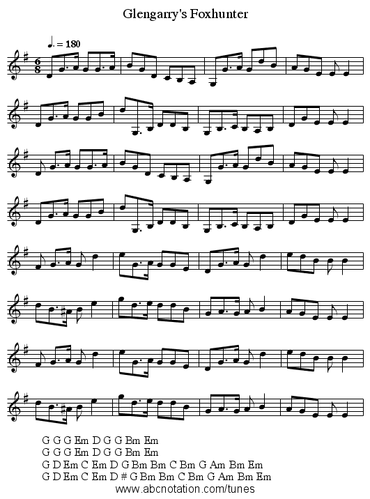 Glengarry's Foxhunter - staff notation
