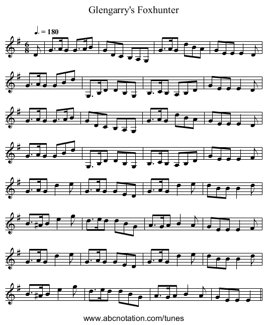 Glengarry's Foxhunter - staff notation