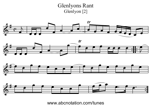 Glenlyons Rant - staff notation