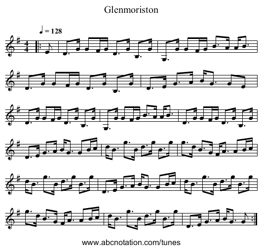 Glenmoriston - staff notation