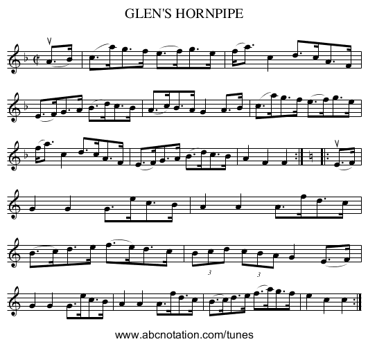 GLEN'S HORNPIPE - staff notation