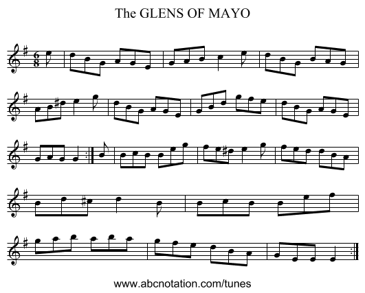 GLENS OF MAYO, The - staff notation